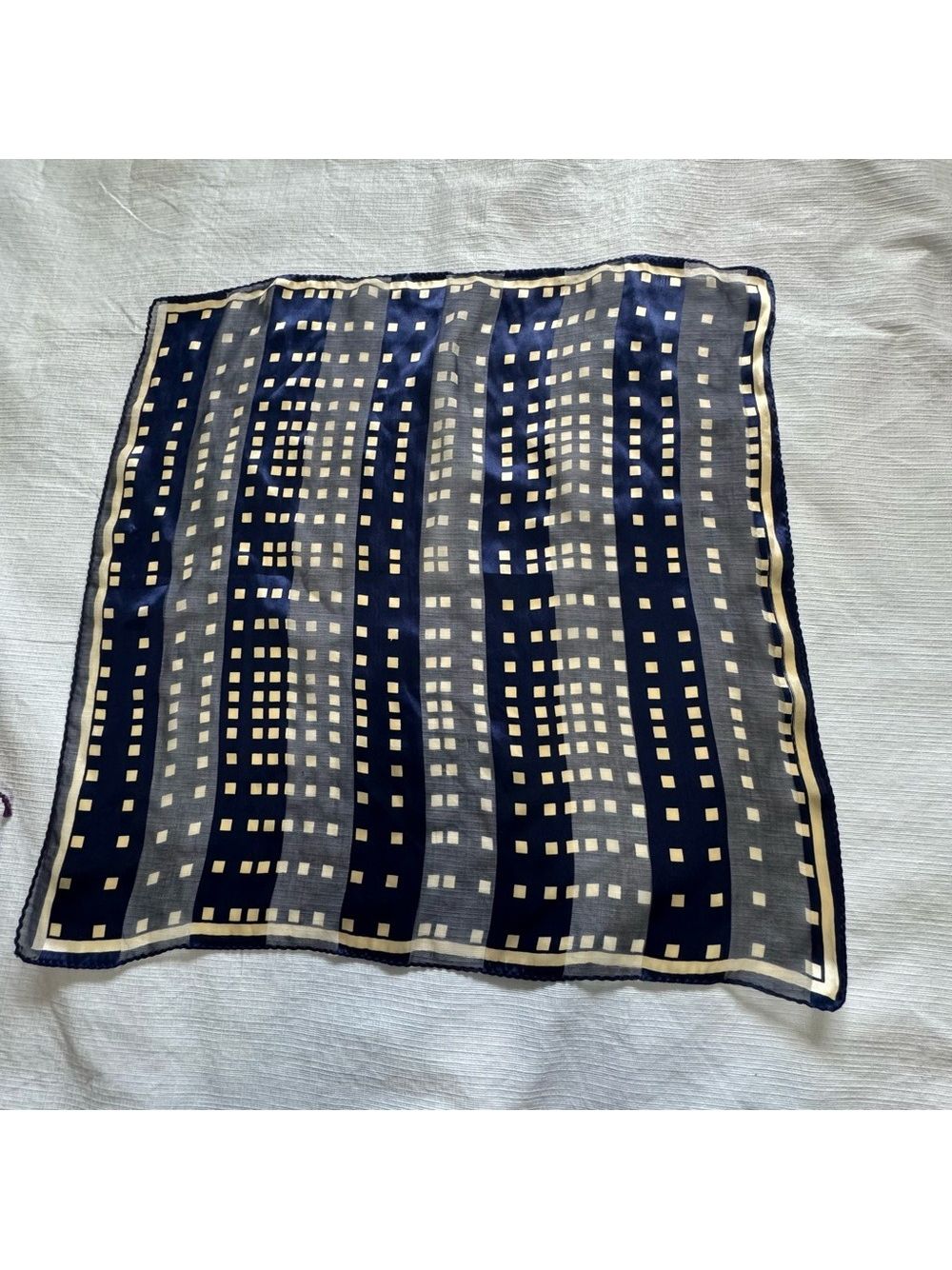 Navy And White Patterned Scarf 100Silk